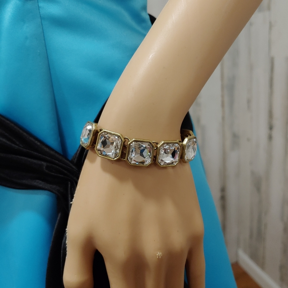 retro Glam square cut crystal bracelet in gold